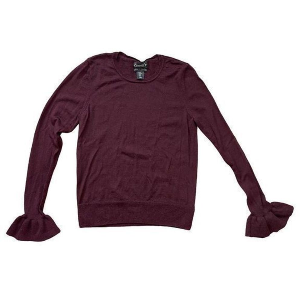 Nanette Lepore Women's Burgundy‎ 100% Extra Fine Merino Wool Sweater Ruffle Sz M